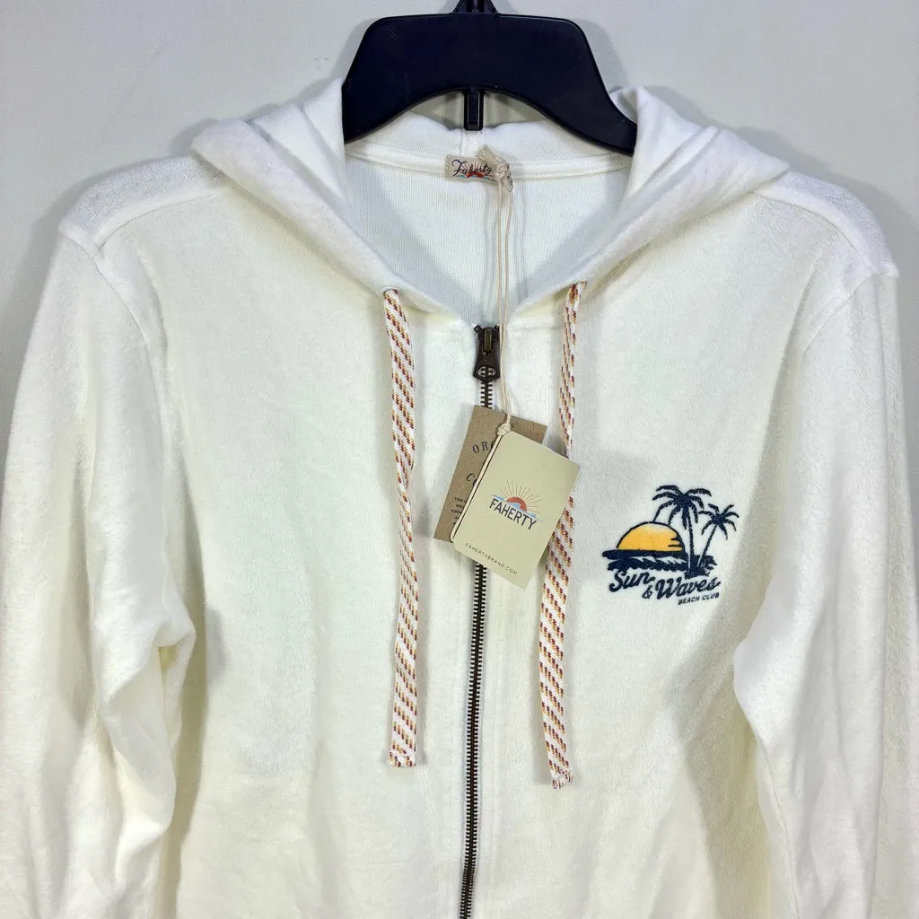 Faherty Reverse Beach Fleece Zip Hoodie White Medium NWT - Image 10