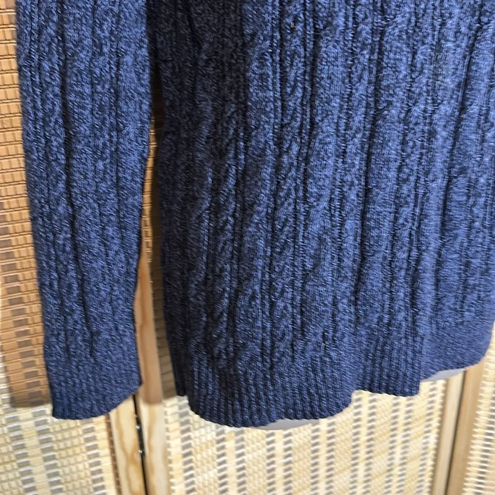 Croft & Barrow Vintage Y2K Marbled Blue Cable Knit Vneck Cotton Sweater Large - Image 3