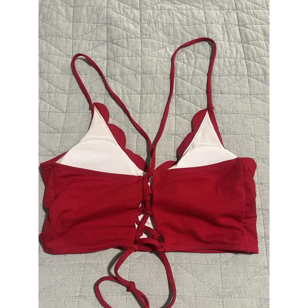 Zaful Bikini 2 Piece Swim Suit Womens Size XL Red Hipster Lace Back Top Padded - Image 7