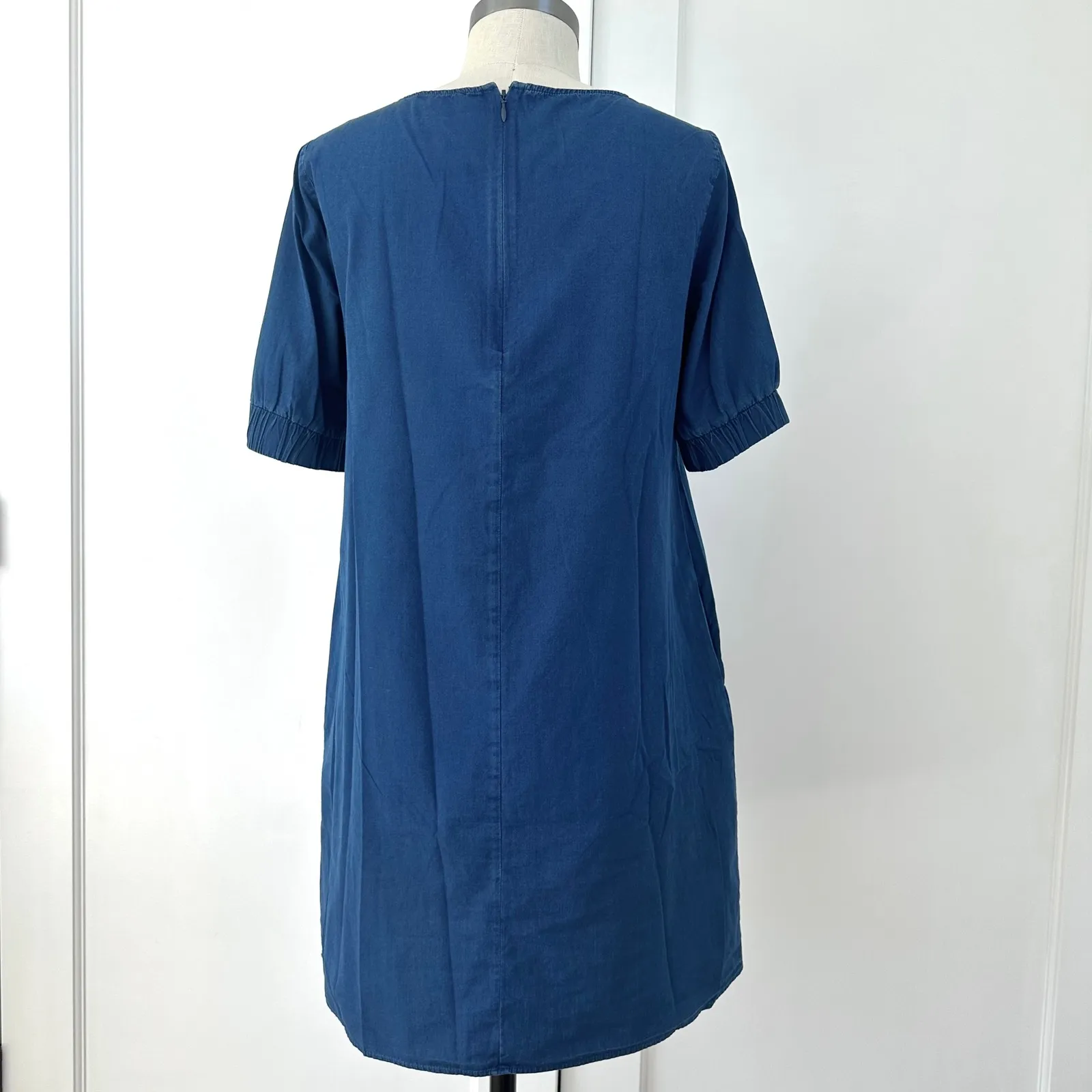 COS Women's Blue Cotton Casual Mini Dress Short Sleeve Minimalist US‎ 4 - Image 9