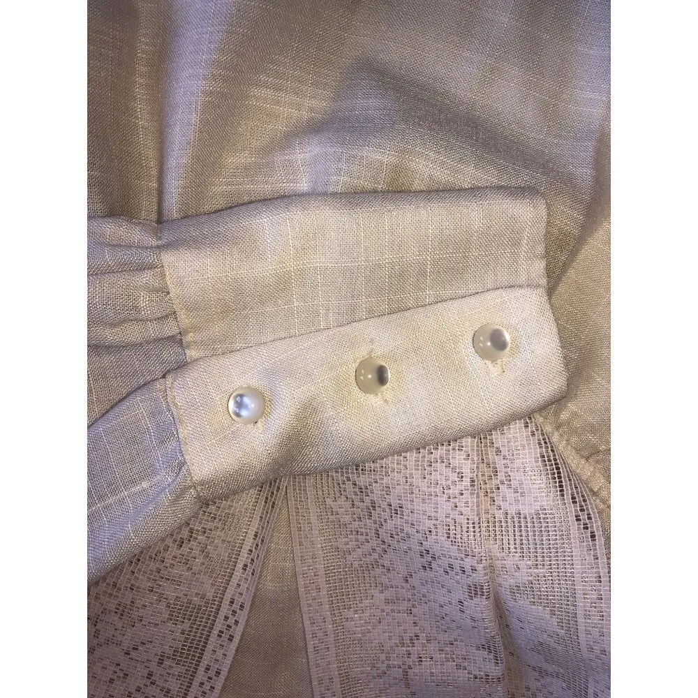 Vintage Set Top Skirt Size S Cream Lace Long Sleeve 80"s Cottagecore Modest USA - Image 6