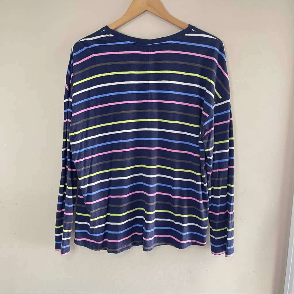 GAP Women’s Navy Blue Rainbow Striped Long-Sleeve Tee, XL - Image 5