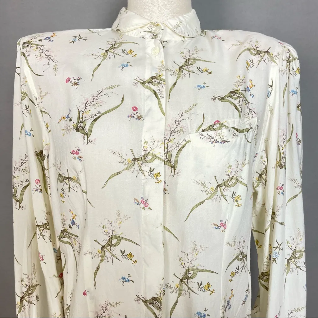 Vintage Blouse Floral Long Sleeve Women Cottagecore Round Collar Button-Up Retro - Image 4