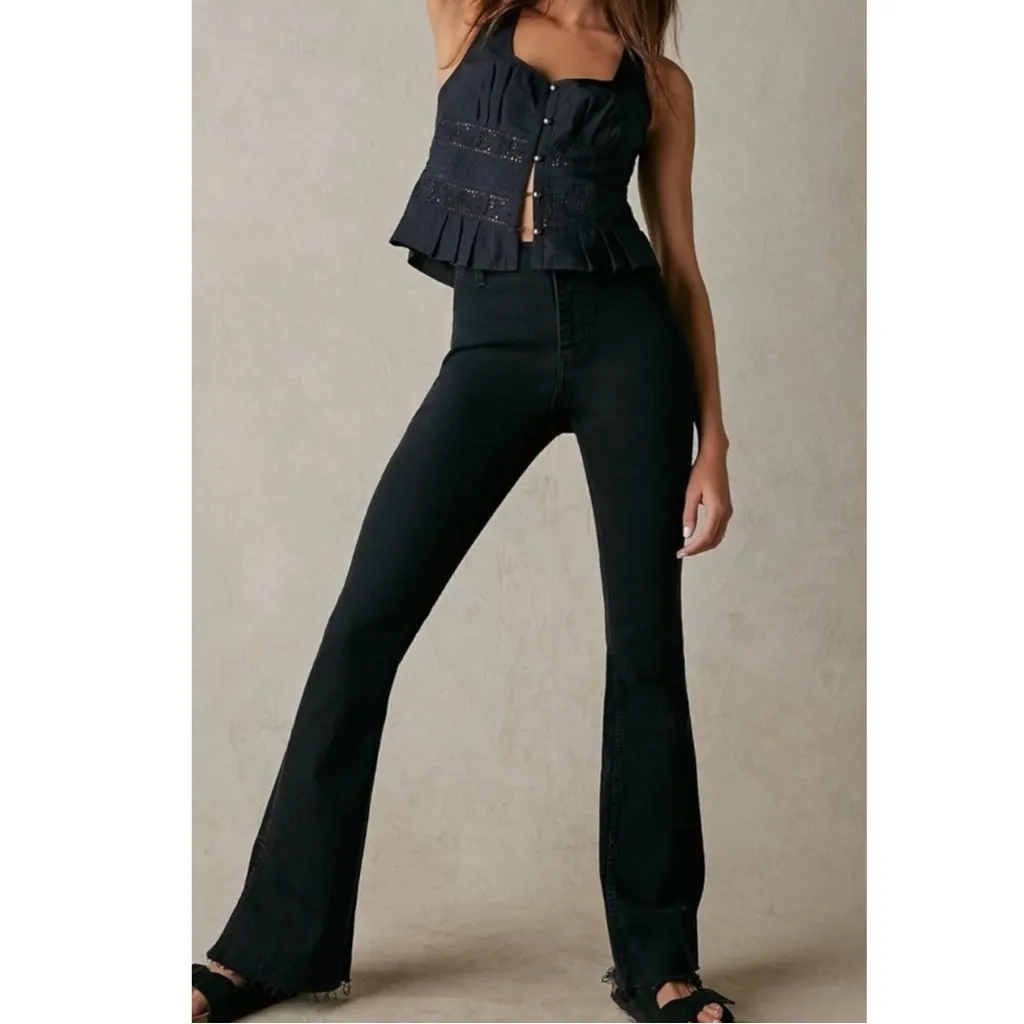 Free People Retro 70s Level Up Slit Bootcut Jeans Pitch Black Size 31 NEW - Image 6