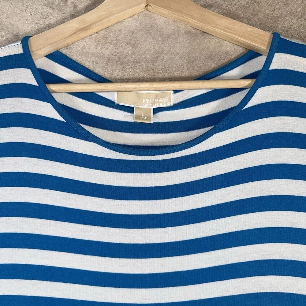 Michael Kors Womens Blue White Striped Nautical‎ Y2K Style Knot Top Sz L - Image 5