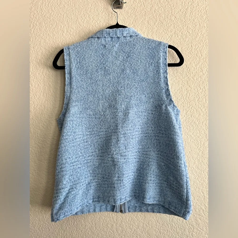 Christopher & Banks Terry Cloth Sweater Knit Vest Spring Light Blue Full Zip - Image 5