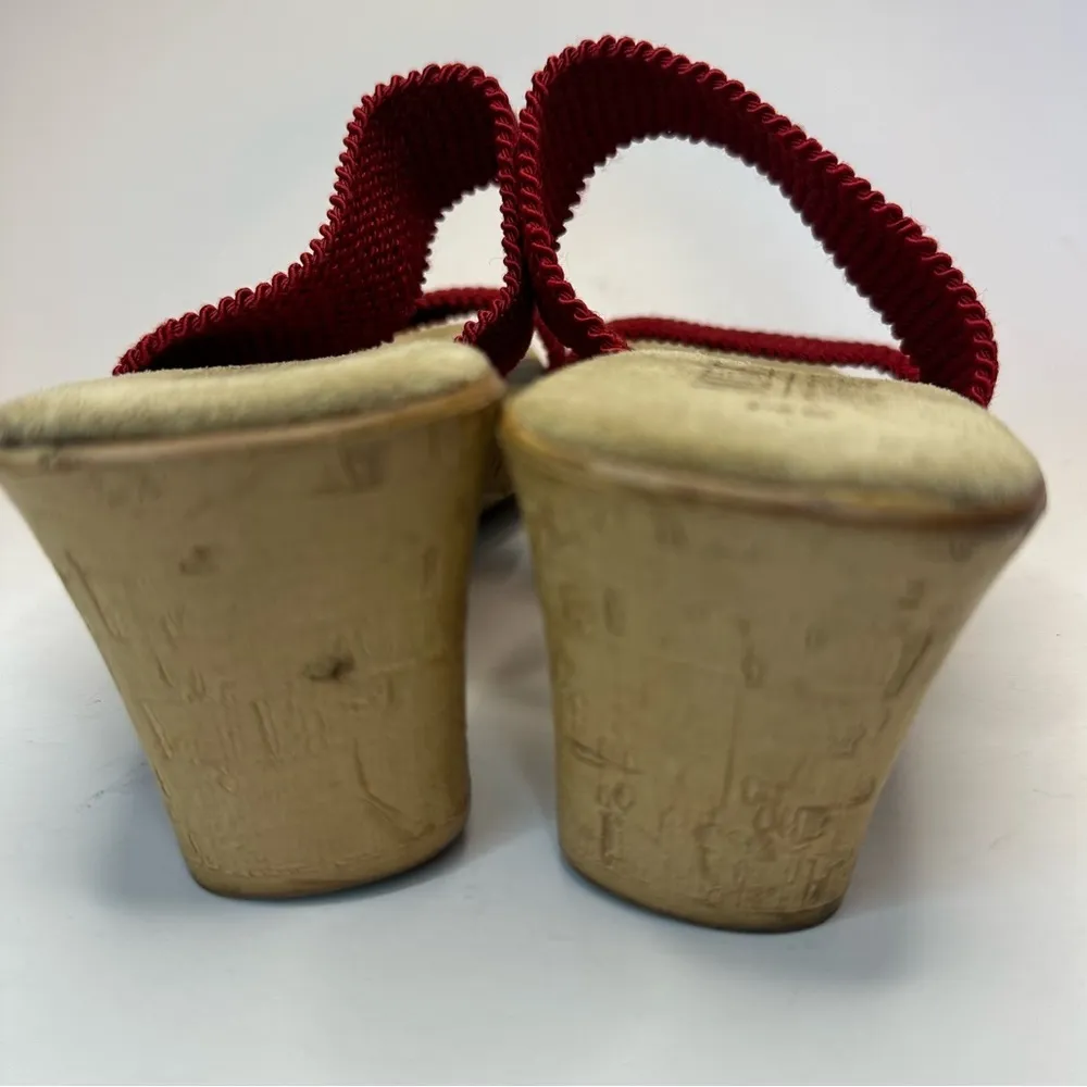 Mootsies Tootsies Red Sandals Woven Straps Cork Heel Size 9 Y2K Slip On EUC - Image 9