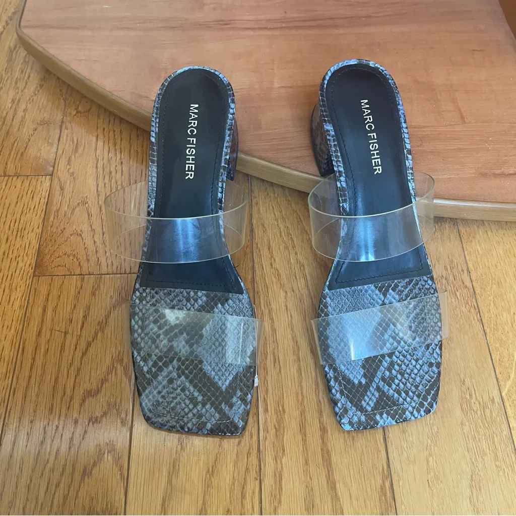 Marc Fisher MFYORI 2 Clear Strap Block Heel Sandals Animal print Blue Size 8.5M - Image 5
