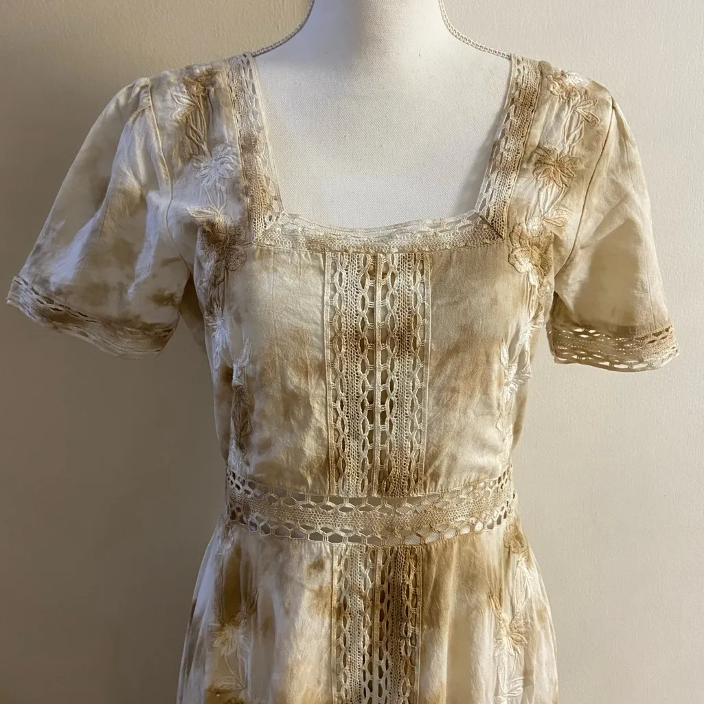 KSP India Pvt Ltd Tie Dye Crochet Eyelet Maxi‎ Dress Small - Image 3