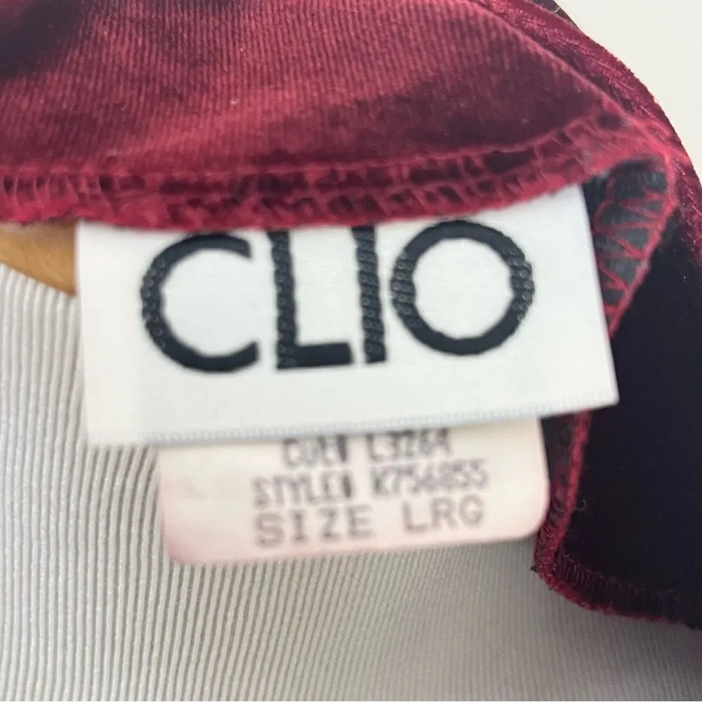 Clio Vintage Y2K Burgundy Velvet Floral Faux Wrap Top L Red Size L - Image 6