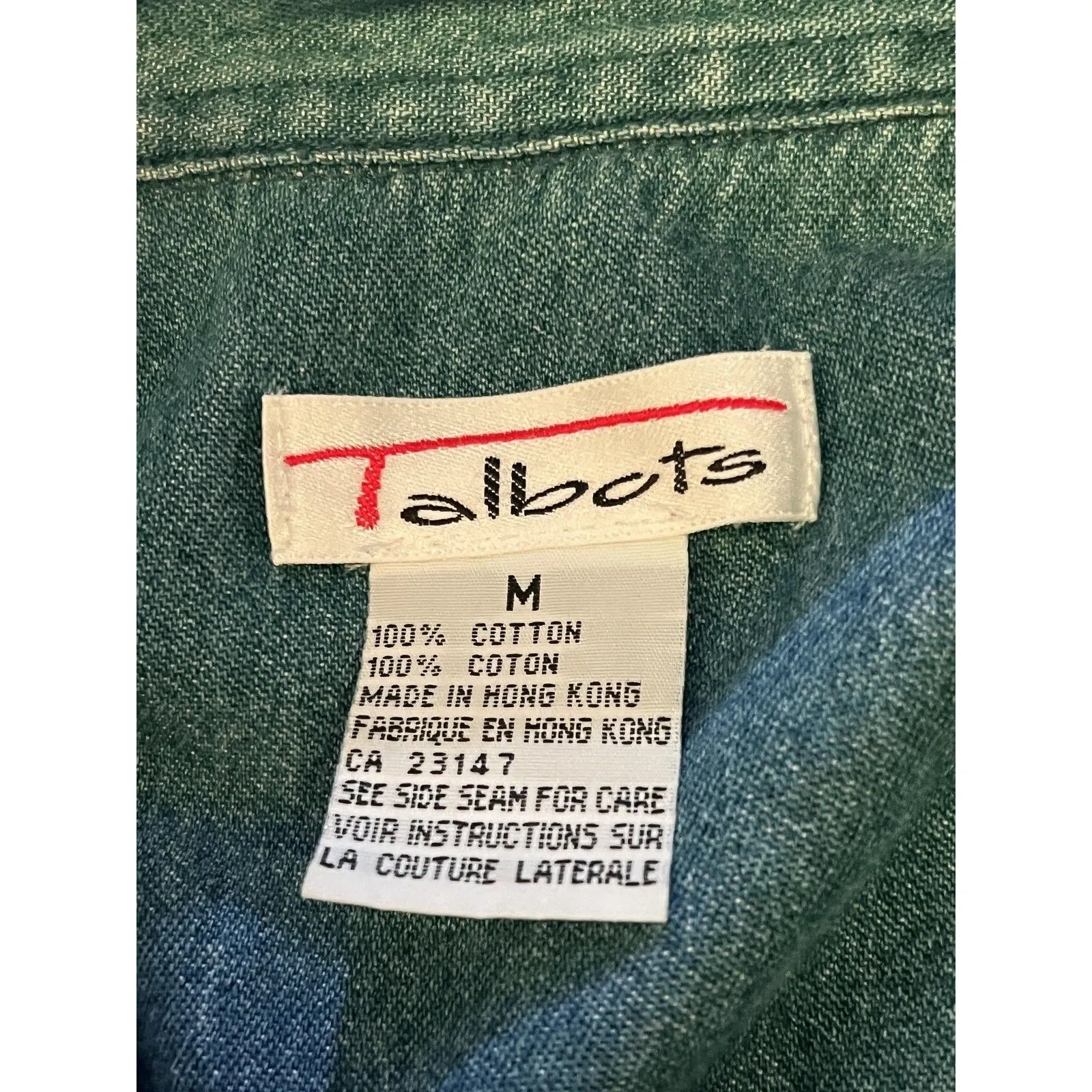 Vintage Talbots Shirt Womens Medium Denim Button Down Fall Leaves Applique 90s - Image 7