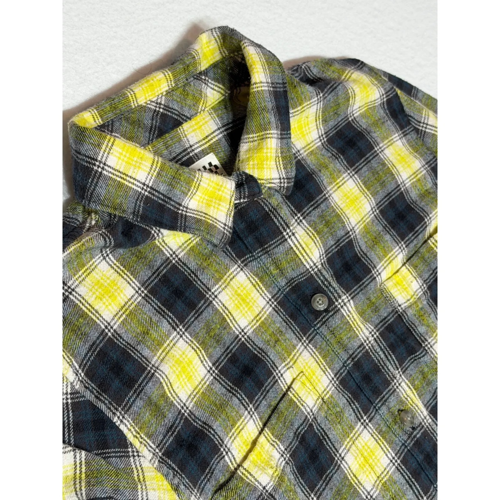 VANS Women's Plaid Flannel Shirt Long Sleeve Button Up Yellow Black LG‎ - Image 2