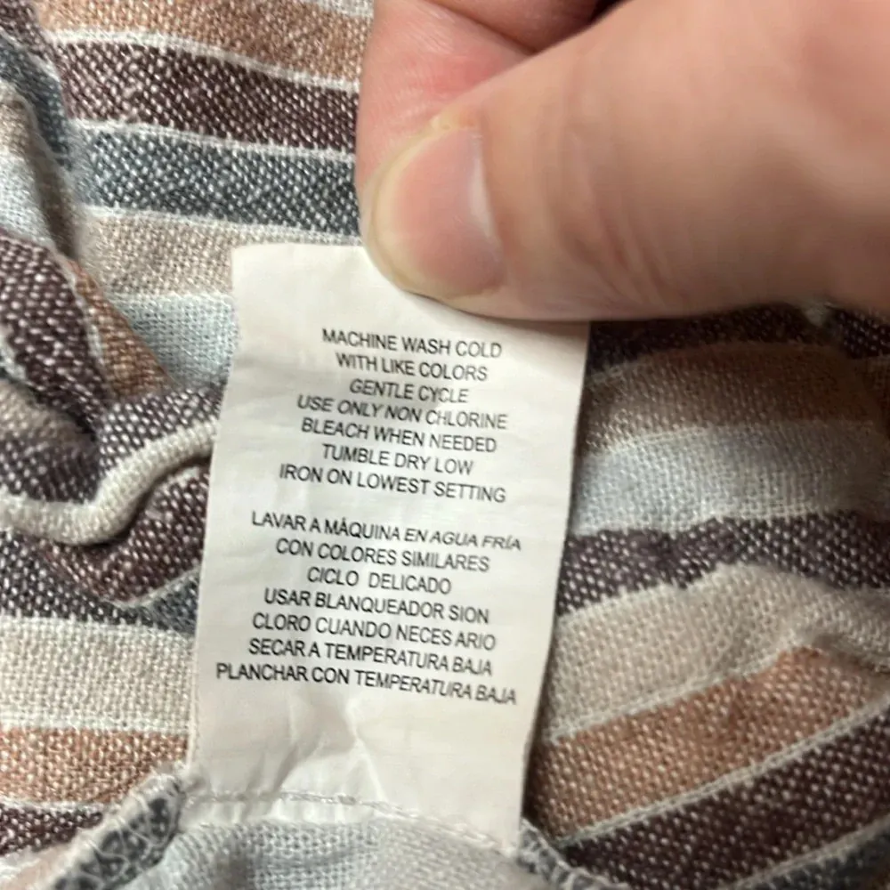 Linen blend striped pants front tie stretchy bunched waist size medium - Image 10