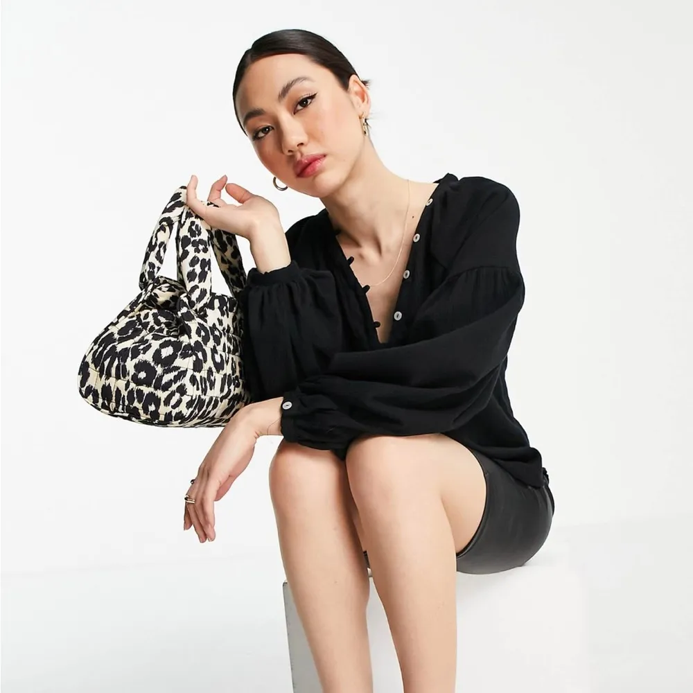 ASOS Design Black Shell Button Top With Volume Sleeve - Image 4