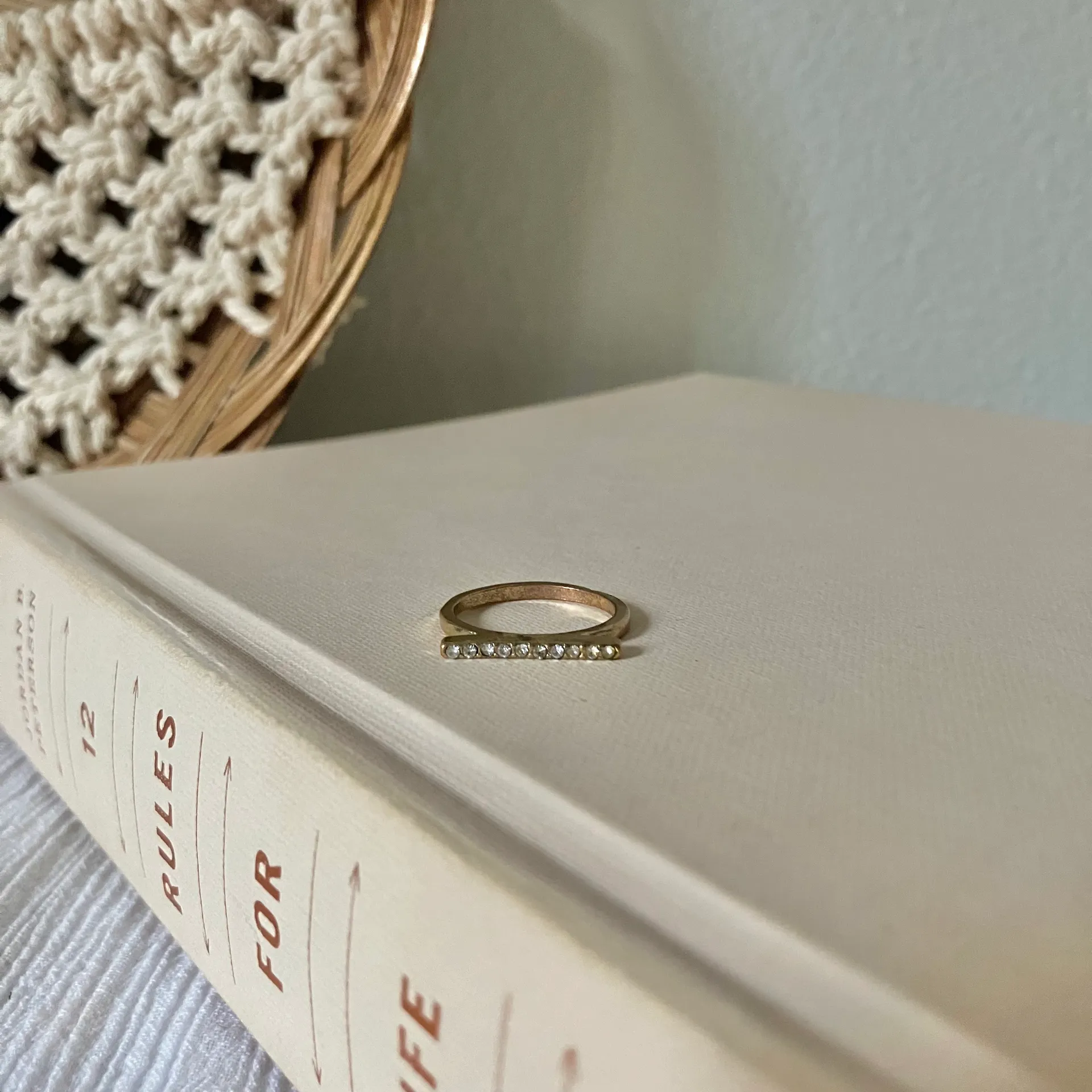 Gold & Diamond Bar Ring “Tyche” Rhinestone Fashion Elegant Stacking Neutral Jewelry - Image 10