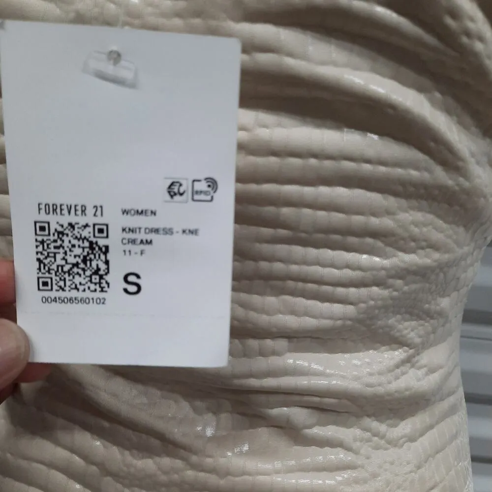 Forever 21 Bodycon Stretch Knit Midi Dress Womens Small Cream Croc Print Sexy - Image 4