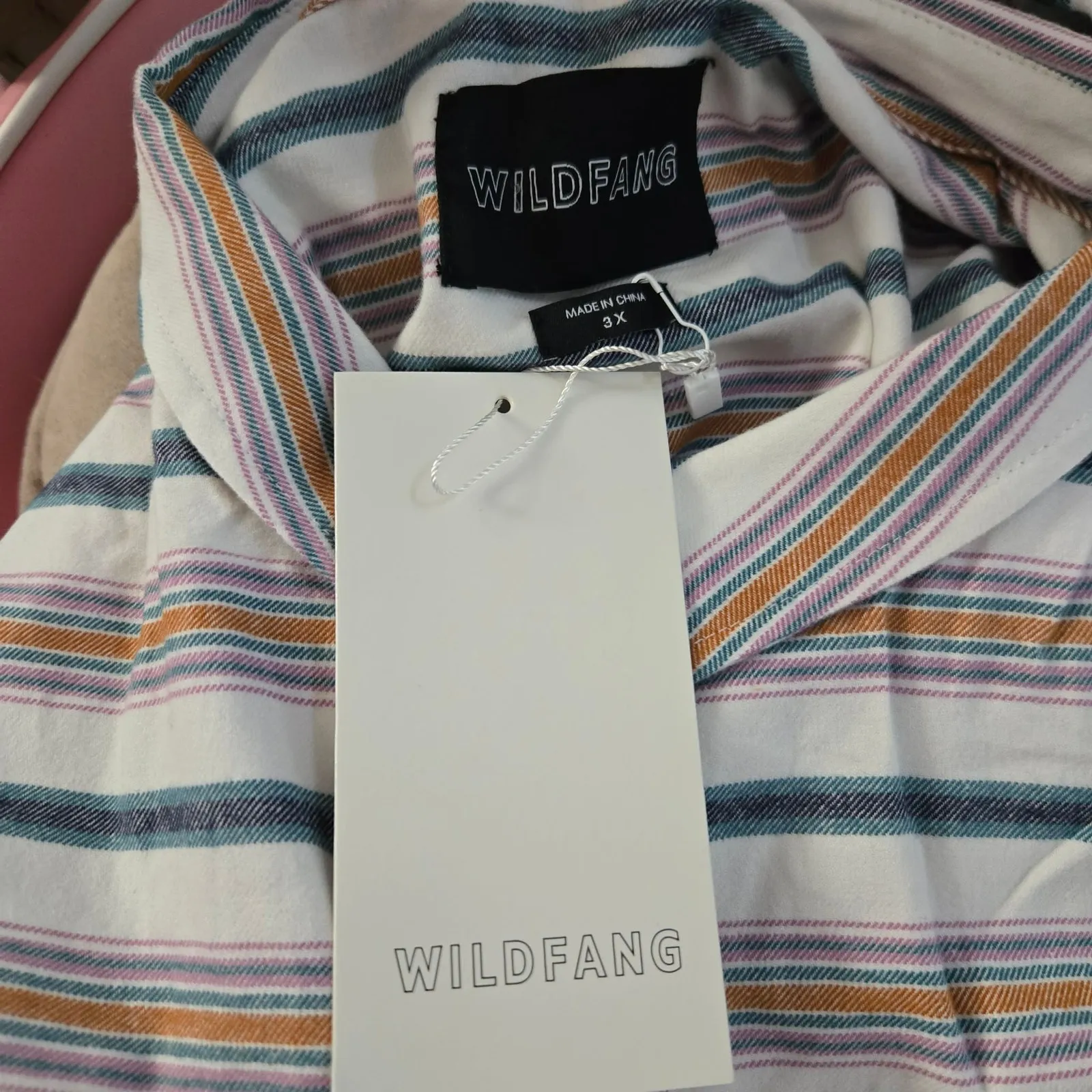 Wildfang The Essential Long Sleeve Flannel Button Up Size 3X NWT Striped Blue - Image 2