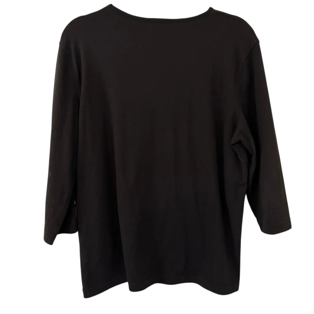 Vintage Black Cardinal Bird Design Top Shirt Velvet Detail Women’s Size Large/XL - Image 2