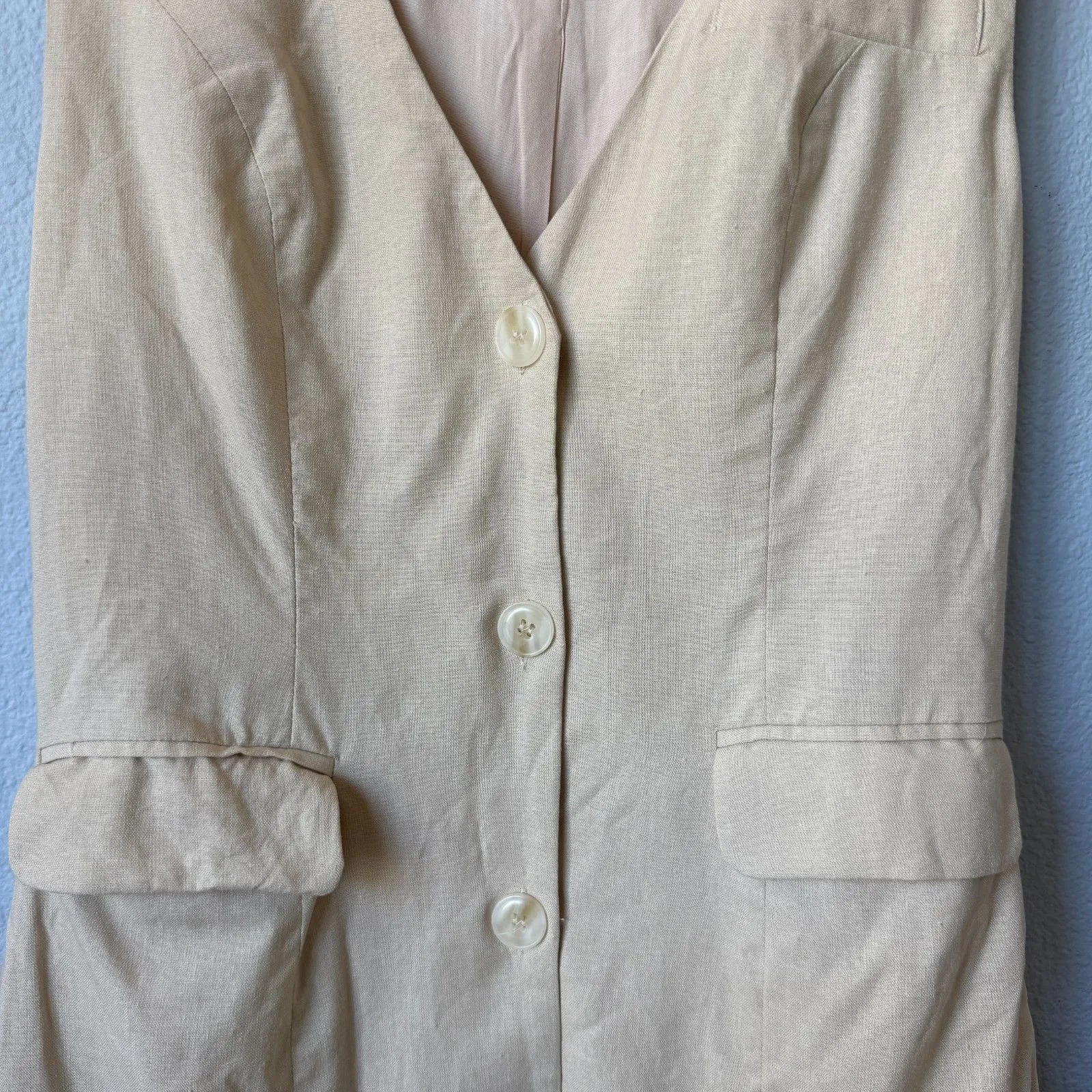 Lulus Mairi Beige Linen Button-Front Sleeveless Mini Dress - Image 6