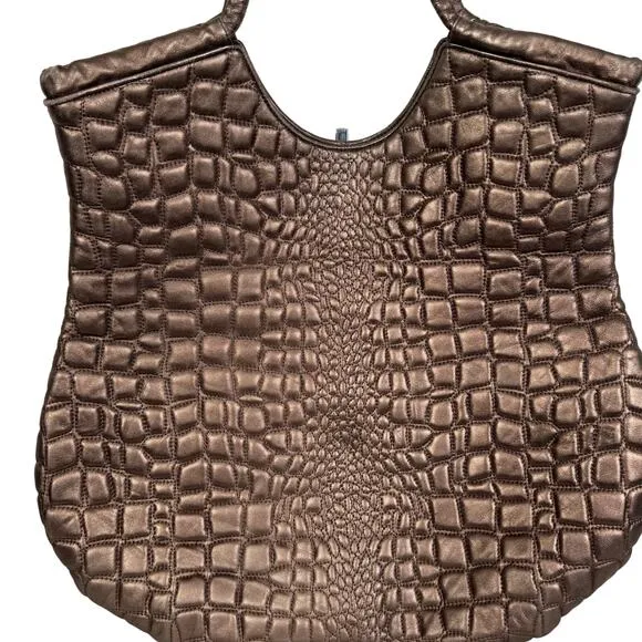 Vintage Y2K Hobo International Quilted Bronze Large Shoulder Bag Brown - Image 5