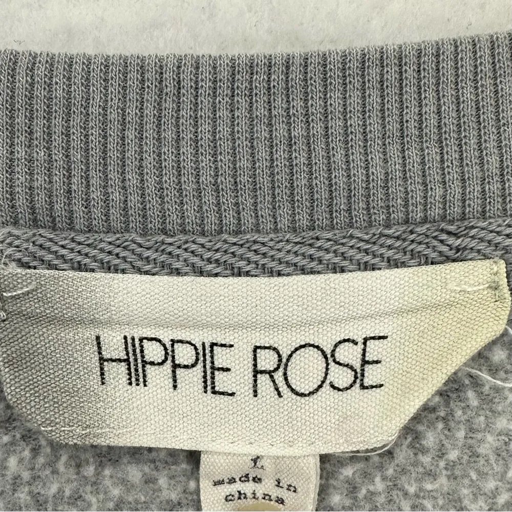 Hippie Rose Long Sleeve Pullover Crewneck Sweatshirt Large Gray - Image 3