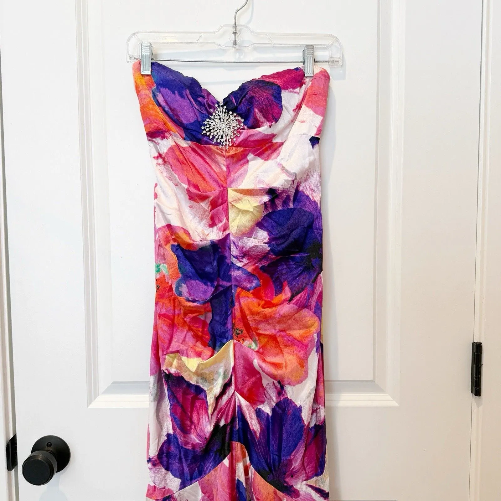 VTG Cache Womens Satin Floral Trumpet Maxi Dress Size 2 Formal Evening Prom Y2K - Image 2