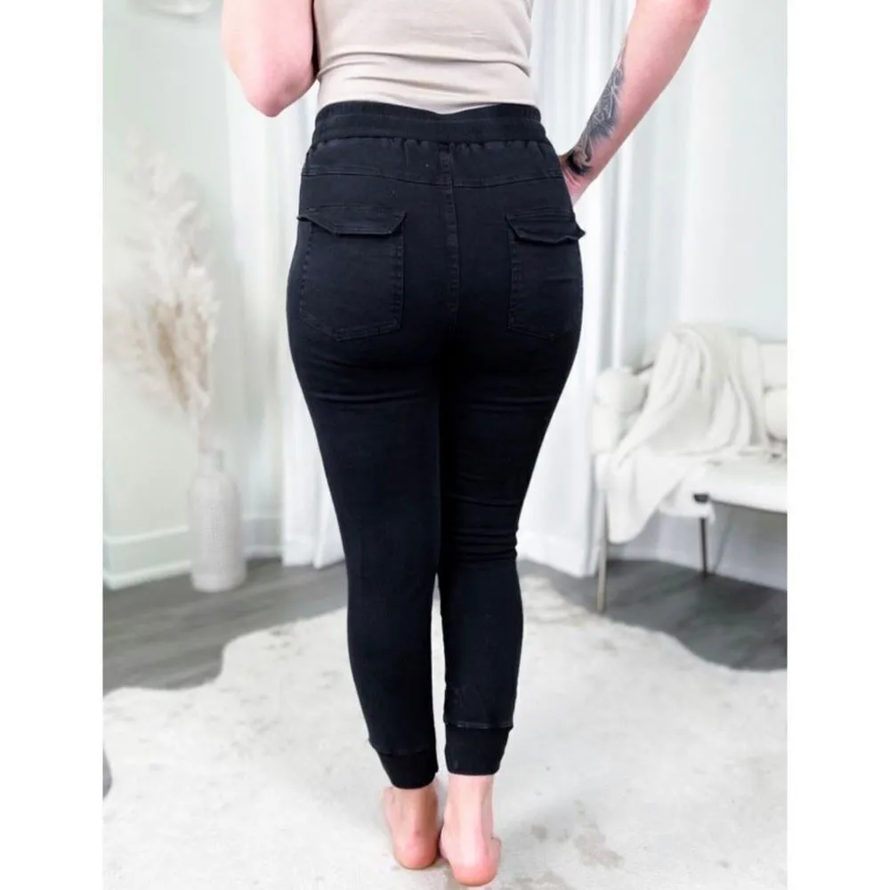 White Birch High Rise Joggers Black Drawstring Flap Pockets Women’s Size XL - Image 3