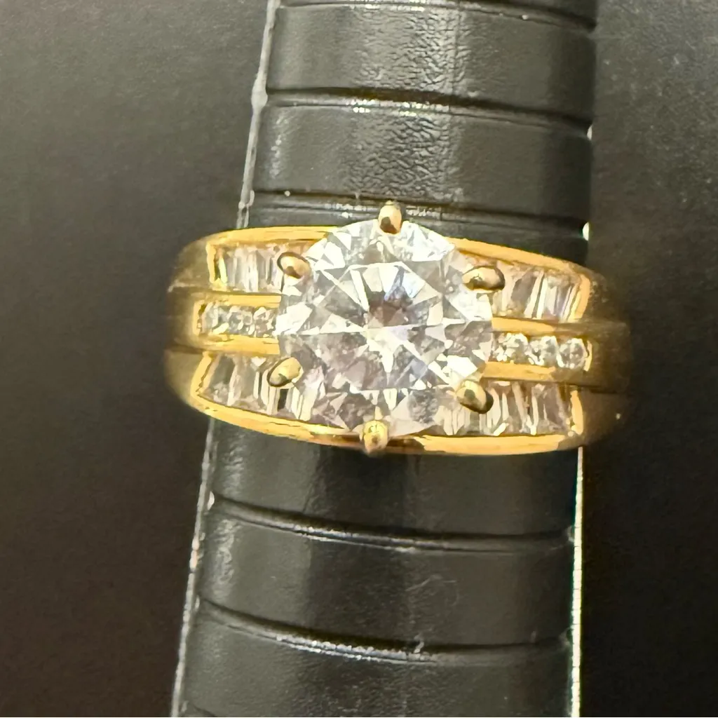 925 Vermeil Gold Over Sterling Silver 8mm CZ Solitaire Women’s Ring Size 8 6g. - Image 11