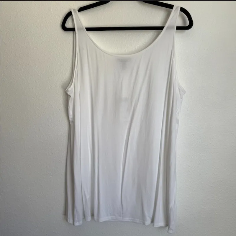 NWT Eileen Fisher XL Lightweight Viscose Jersey Scoop Neck Long Tank Top White - Image 2
