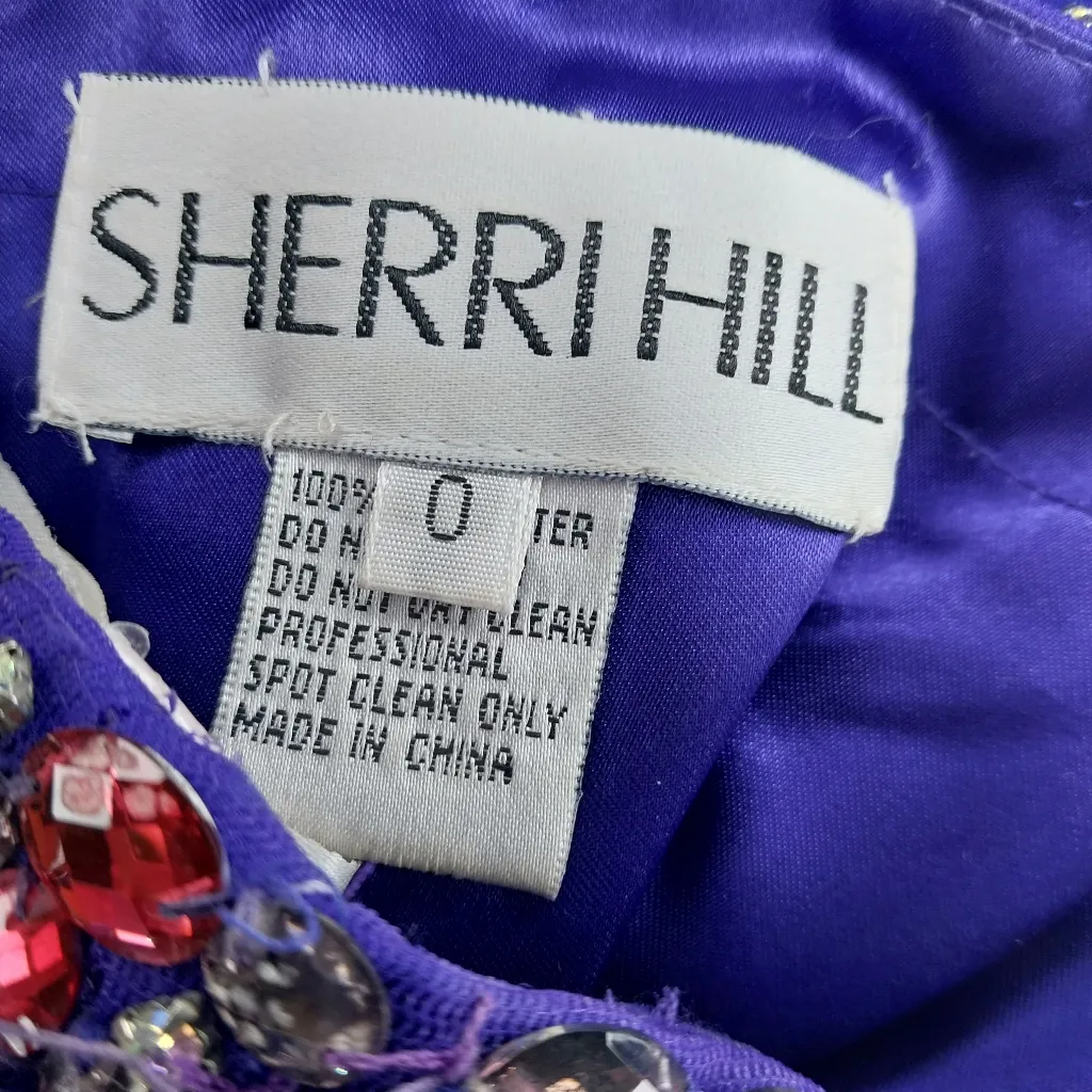 Sherri Hill Royal Purple Strapless  Dress with Cut Out Front With Embellishments - Image 15