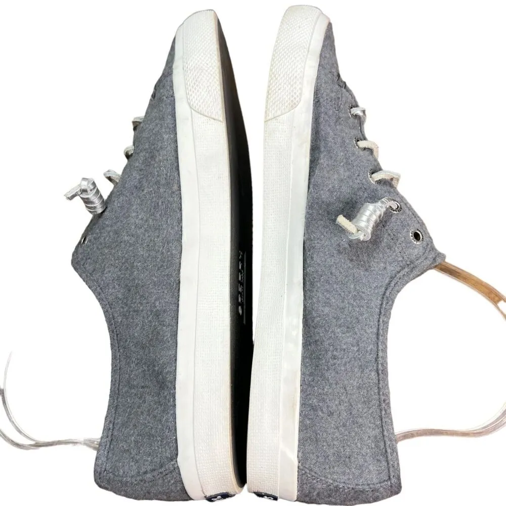 Sperry Top Sider Shoes Womens 9.5 M Gray Seacoast Wool Slip On Lace Up Sneakers - Image 5
