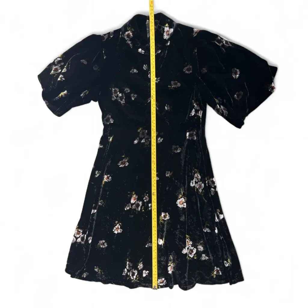 Free People Be My Baby Velvet Floral Print High Neck Mini Dress Black Size 0 - Image 7