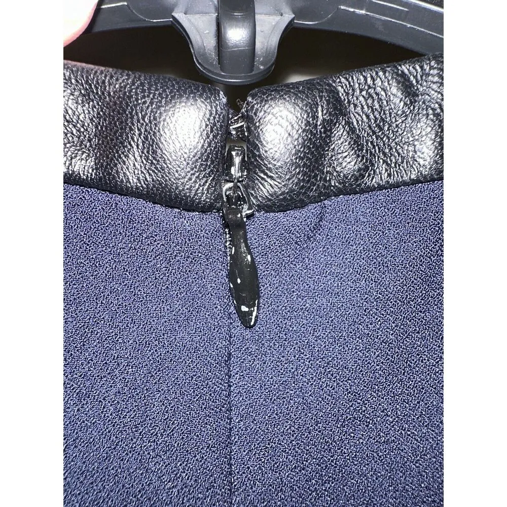 Madewell Sz 0 Navy Peplum Top Black Leather‎ Trim Sleeveless Work Office Blouse - Image 5