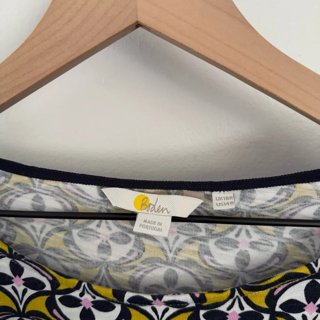 Boden 14 Florrie Jersey Midi Dress Olive Oil Floral Geometric Preppy Yellow Purple - Image 5