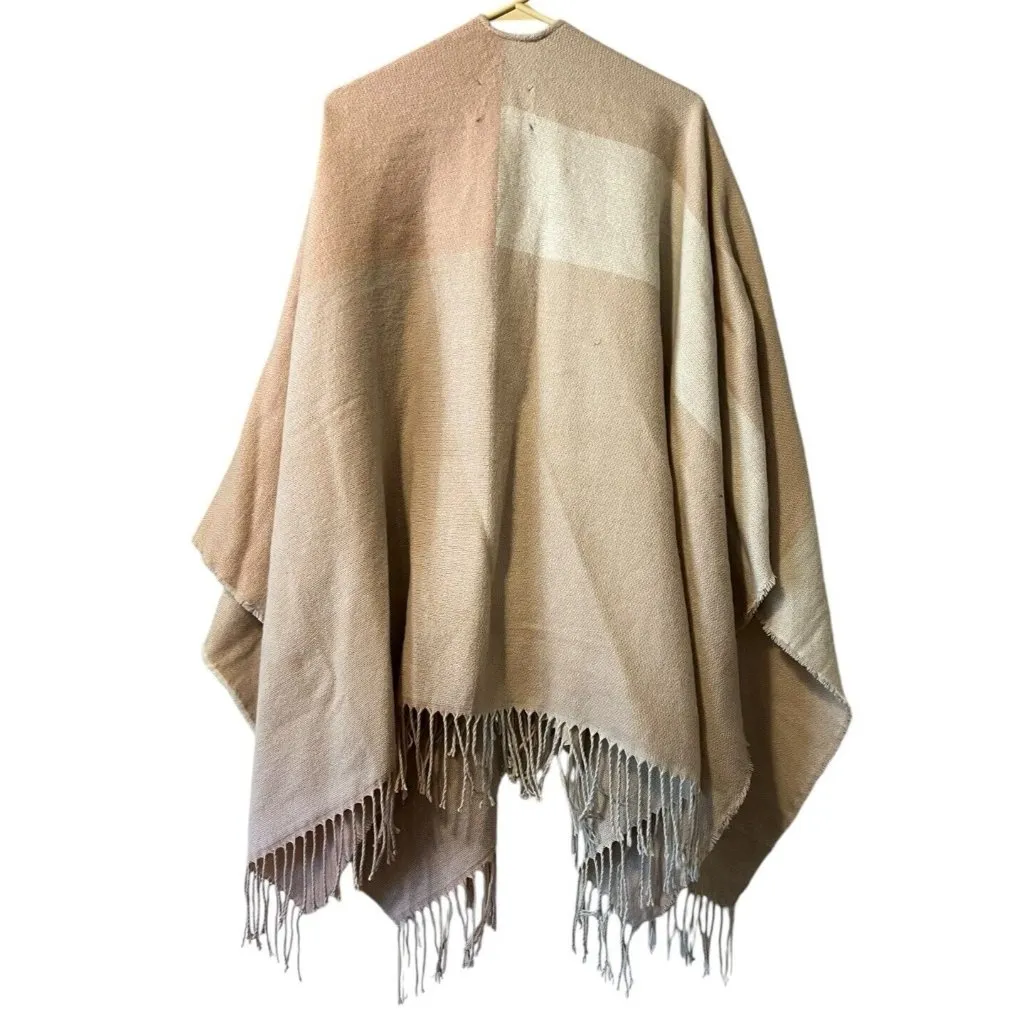 Soia & Kyo Fringe Blanket Wrap Shawl Poncho Cream Pink One Size Classic Modern - Image 2
