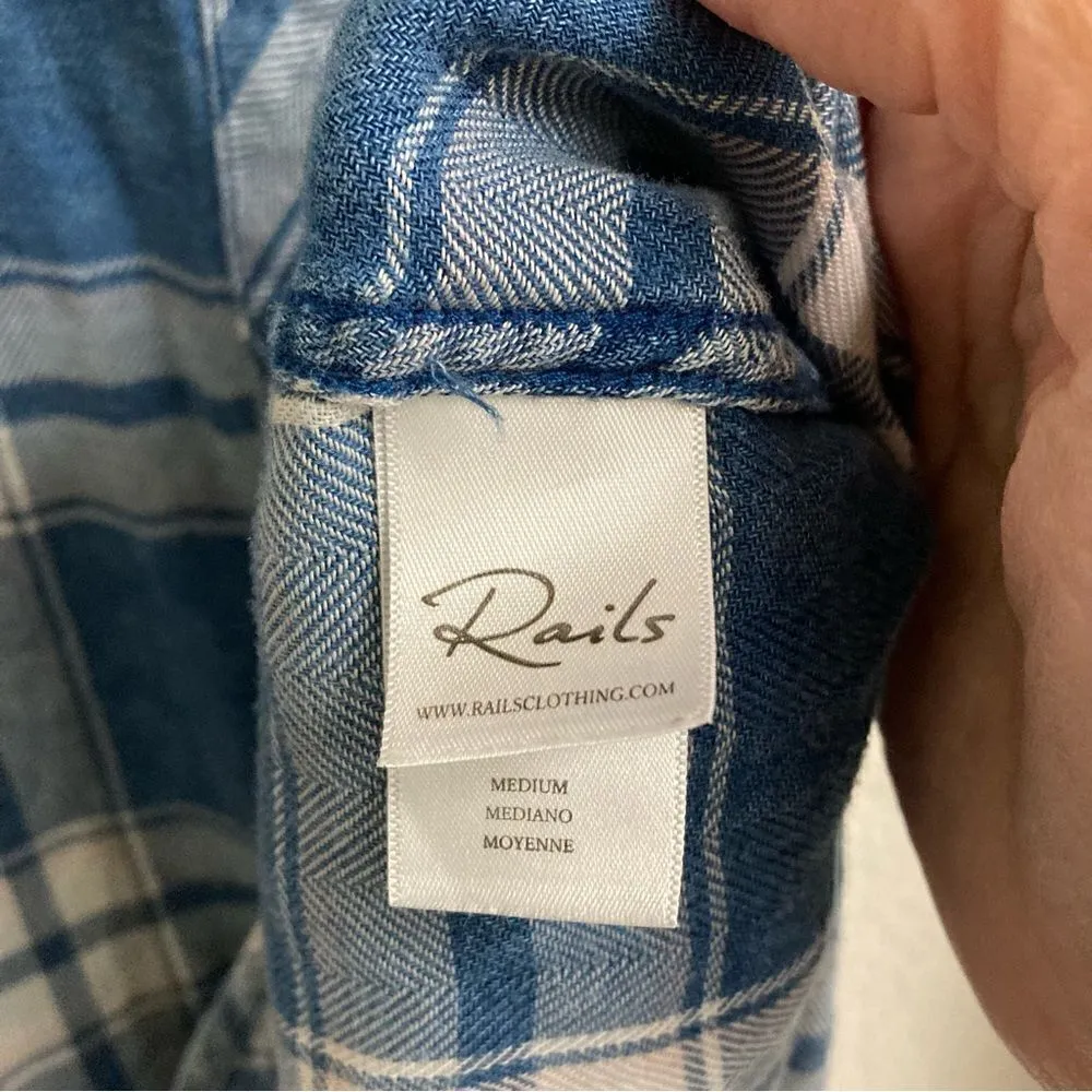 Rails Hunter Ocean Blush distressed blue plaid long sleeve button up shirt M - Image 6