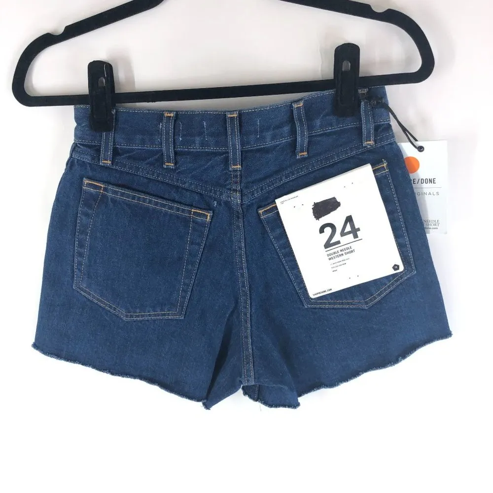 Re/Done Womens Double Needle Western Shorts Cut Off Denim Dark Wash 24 - Image 2