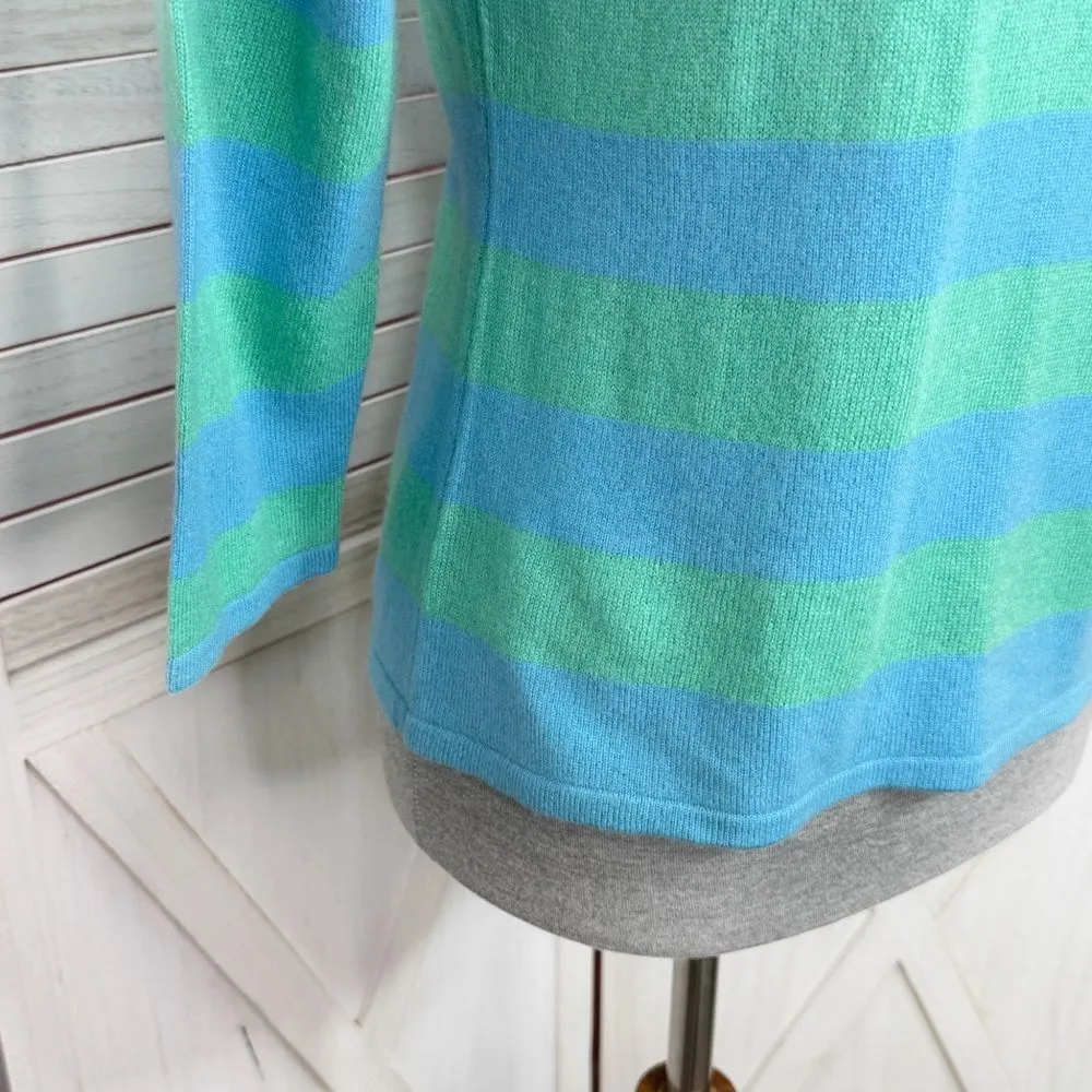 Geneva Rugby Striped Henley Cashmere Sweater Blue Green Medium Preppy Nautical - Image 6