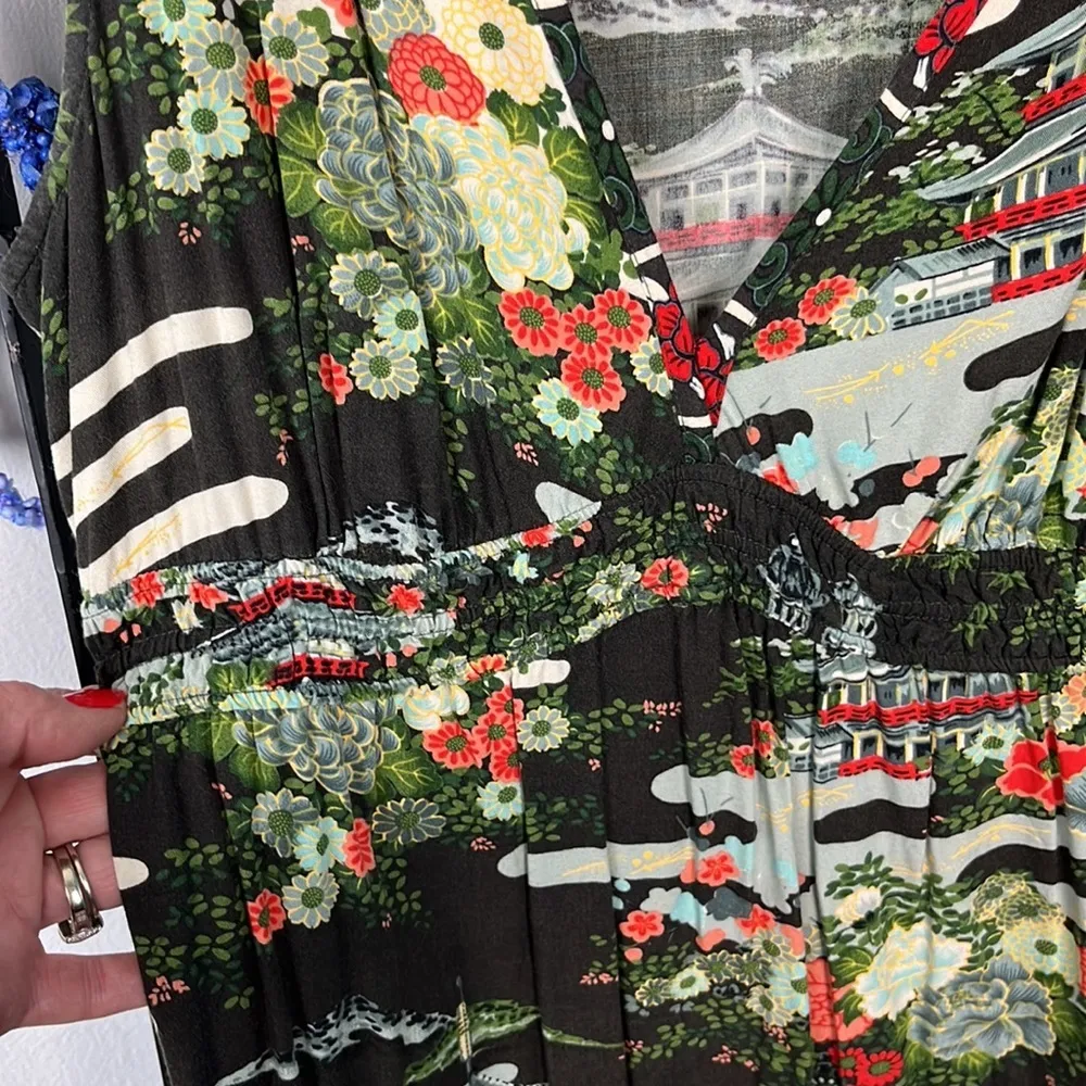 Lucky brand Asian inspired sleeveless dress with ruffle on bottom - Image 5