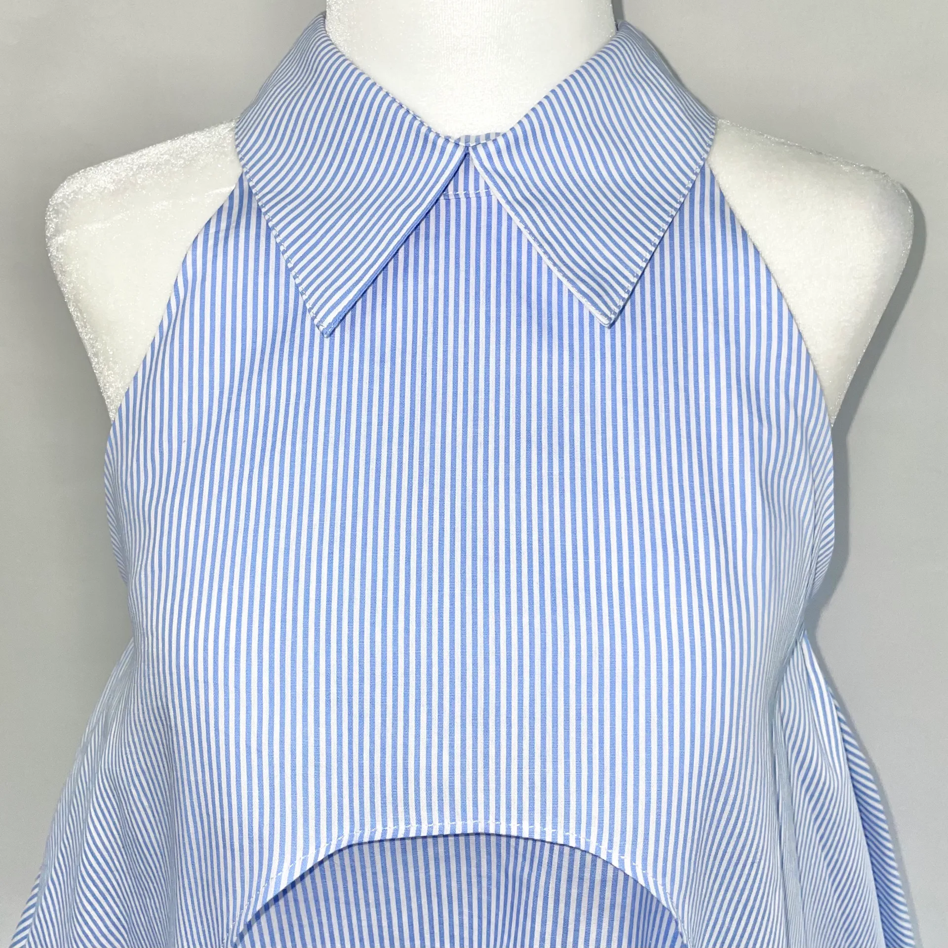New  Fold Over Cold Shoulder Shirt Blue White Stripe - Image 3