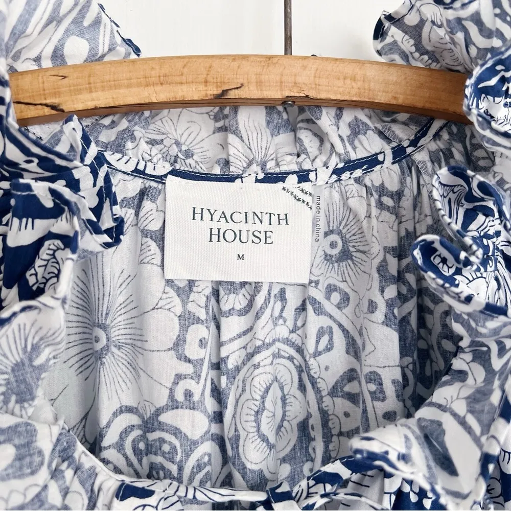 Hyacinth House • Tuckernuck Tiered Thea Mini Dress navy blue white cotton floral - Image 5