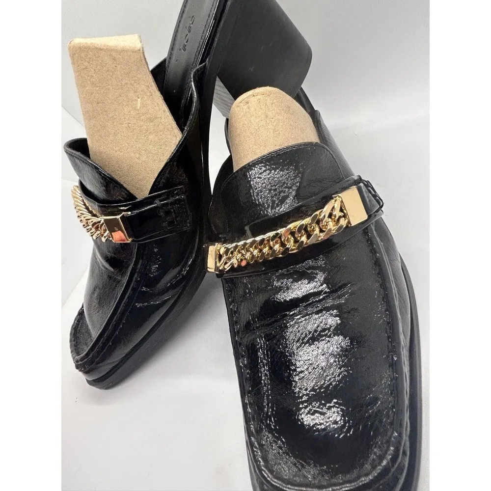 ASOS Black and Gold Heeled Mules Size 9 Classic Loafer Closed Toe Preppy - Image 2