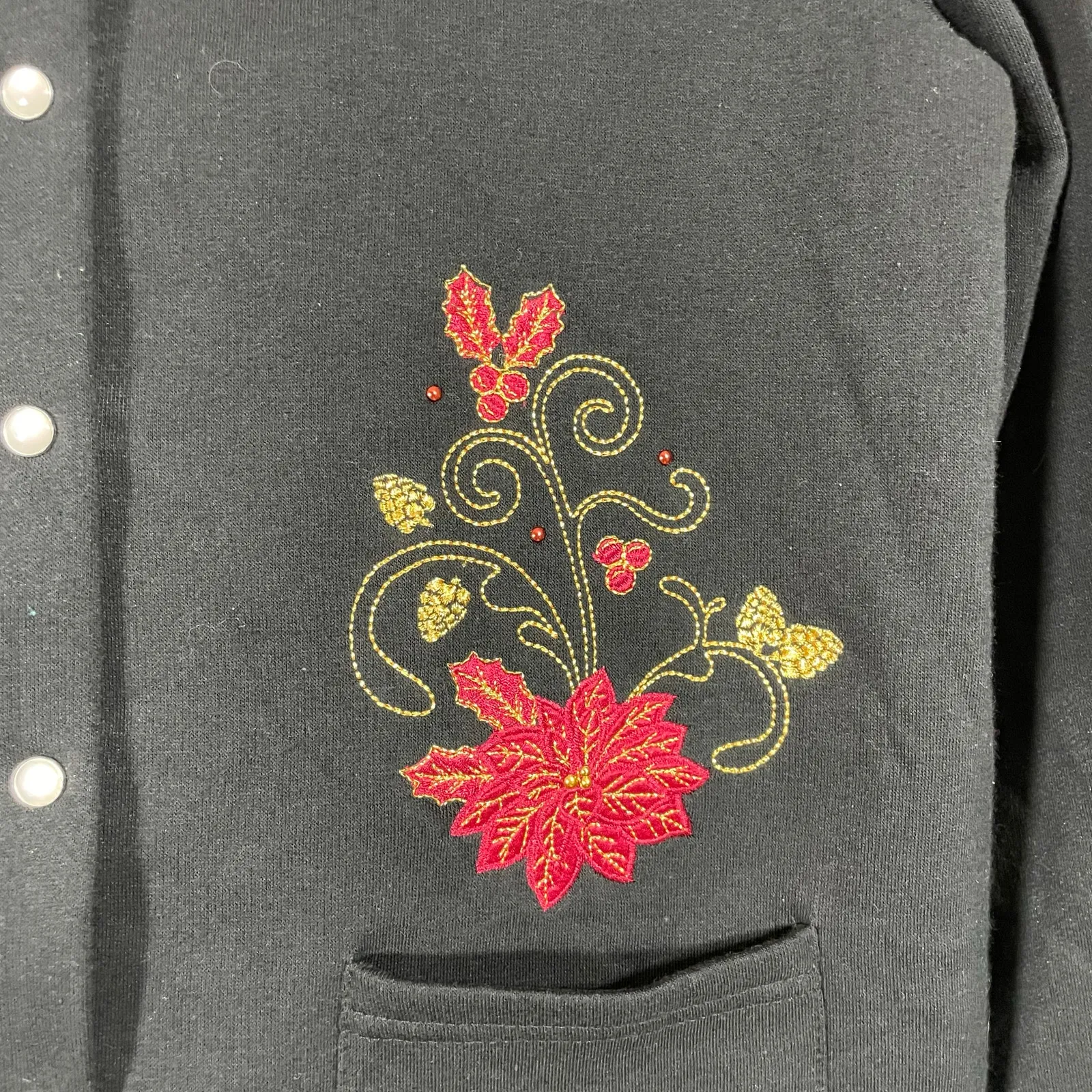Breckenridge Women's Black Floral Embroidered Cardigan Granny Sweater - Medium - Image 3