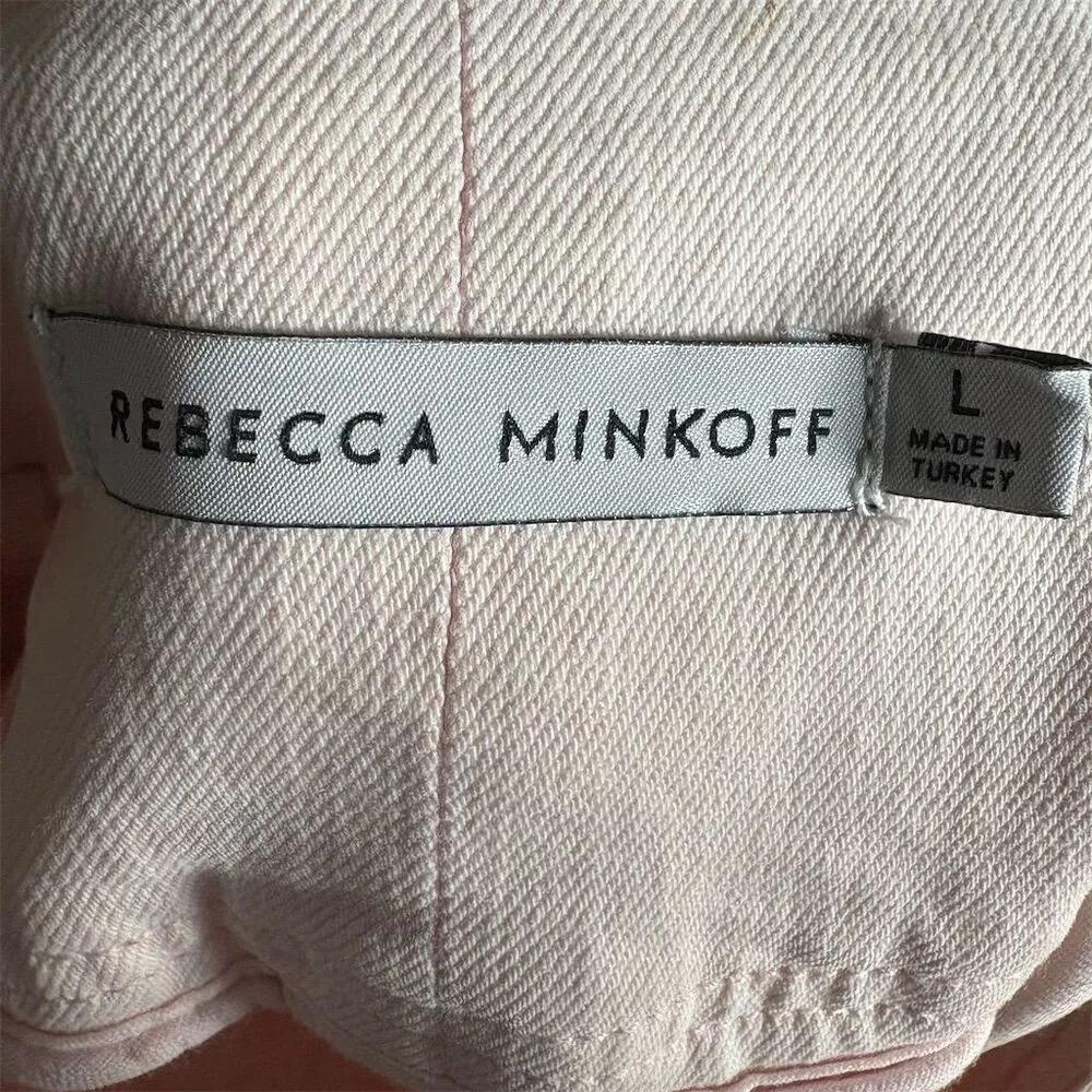 Rebecca Minkoff l Pink Denim Mini High Rise Skirt Size L Tie-Front Casual - Image 5