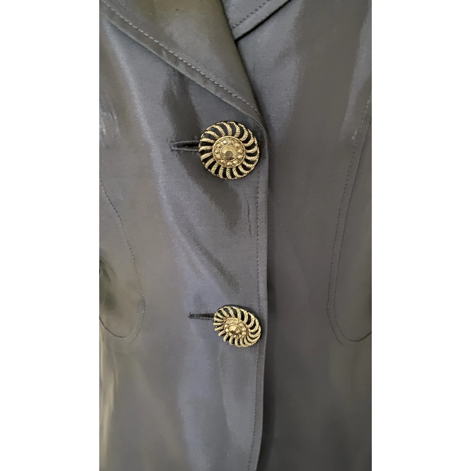 VTG Elizeh Lily & Taylor Blue Shiny 2 Piece Skirt Set Jacket Womens USA Sz 12 - Image 8