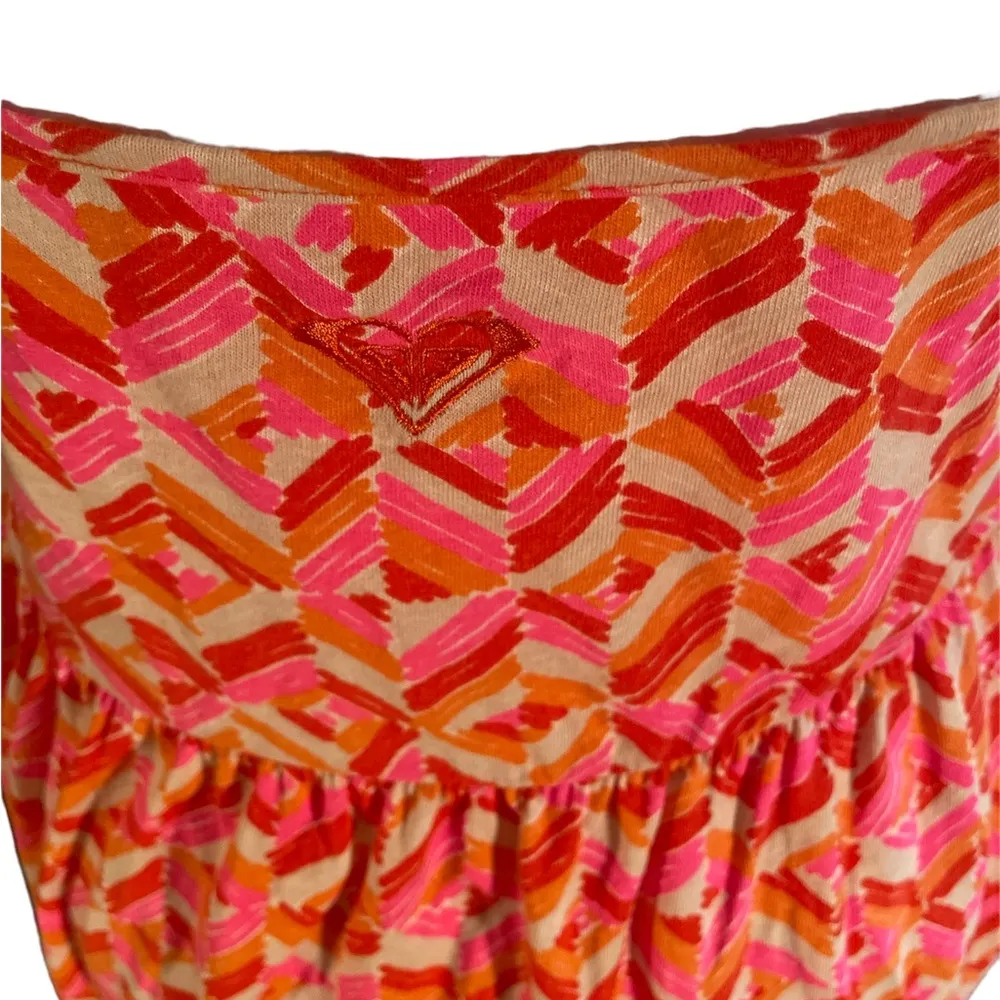 Orange, Red, White & Pink Abstract Print Cut Out Back Sleeveless Sundress M - Image 3