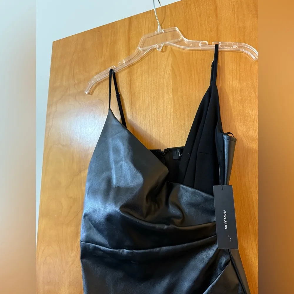 Lulus Taking Me There Black Vegan Leather Ruched Bodycon Mini Dress NWT Medium - Image 8