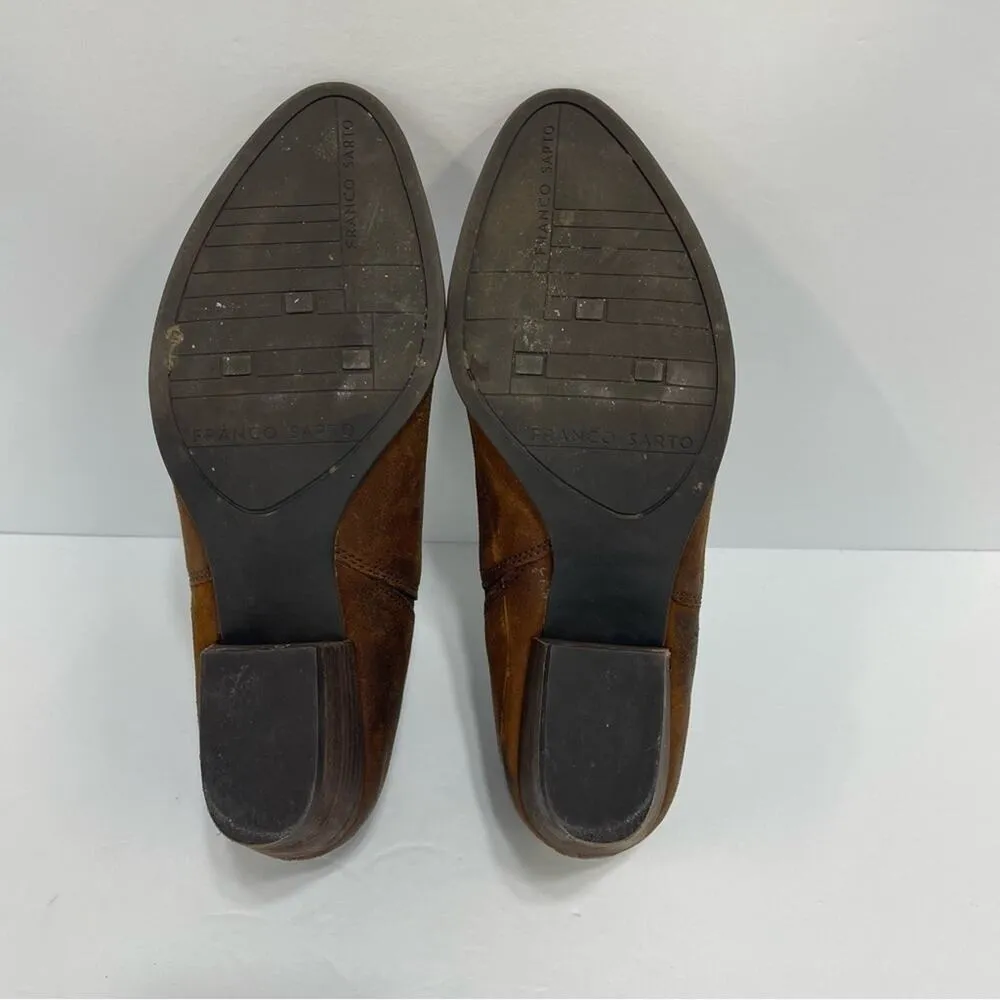 FRANCO SARTO Gemina Brown Distressed Leather Stacked Heel Ankle Booties size 8.5 - Image 9