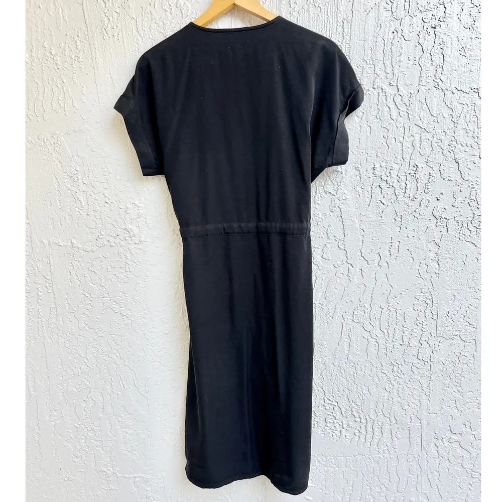 Saks Fifth Avenue Short Sleeve Cinched Waist Tie Midi Dress Black Women's Small - Image 4