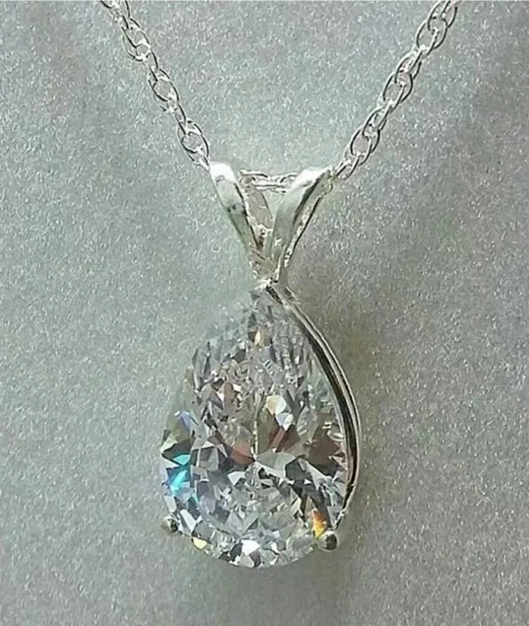925 Silver Plated Teardrop Gemstone Zircon Pendant Necklace Silver - Image 3
